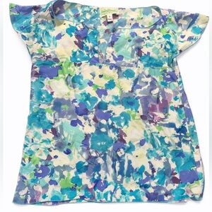 Le Shack 100% Silk Abstract Watercolor Blouse Top Size 2 Excellent Condition